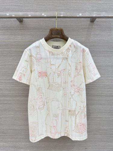 クラシック コットン 半袖Tシャツ エルメス Tシャツ スーパーコピー オフホワイト