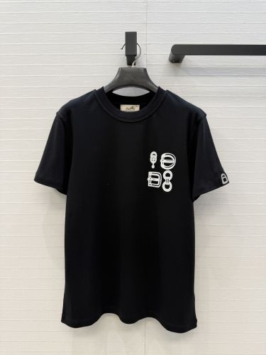 シンプル お洒落 プリント入り 半袖Tシャツ エルメス Tシャツ 偽物 ブラック