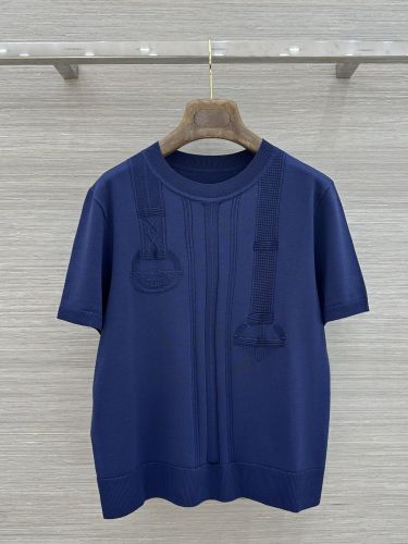 シンプル 上品 半袖ニットトップス エルメス ニット 偽物 ネイビー
