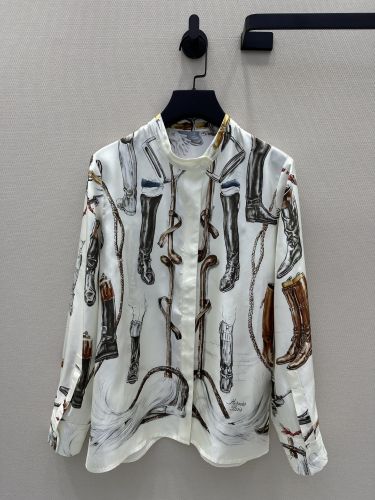 ブーツモチーフ プリント シルクシャツ エルメス シャツ スーパーコピー