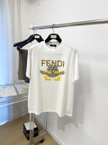 カジュアル ロゴ入り コットン 半袖Tシャツ フェンディ Tシャツ 偽物 ホワイト