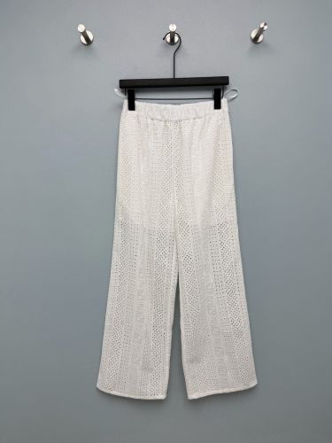 FFロゴ アイレット刺繍 ロングパンツ フェンディ パンツ 偽物 コットン ホワイト