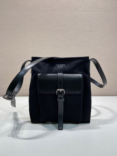 プラダ ルート キャンバス レザー ショルダーバッグ スーパーコピー 2VH208 ブラック