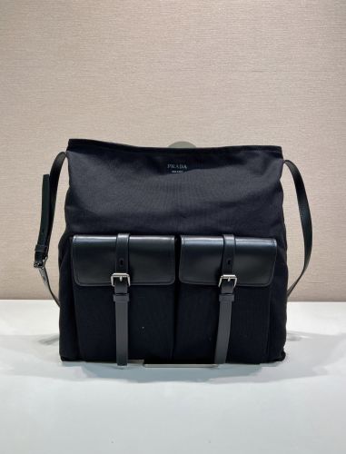 プラダ ルート キャンバス レザー ショルダーバッグ スーパーコピー 2VH207 ブラック