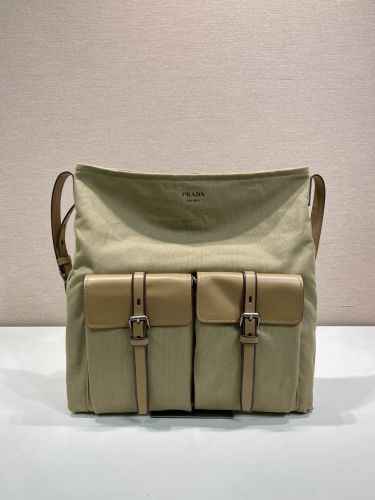 プラダ ルート キャンバス レザー ショルダーバッグ スーパーコピー 2VH207 カーキ