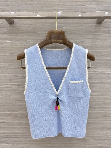 可愛い 爽やか Vネック ニットベスト プラダ ニット 偽物 ライトブルー