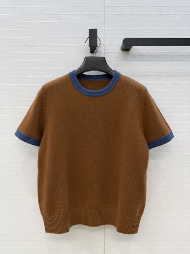 シンプル カシミヤ バイカラー 半袖ニット プラダ ニット コピー ブラウン