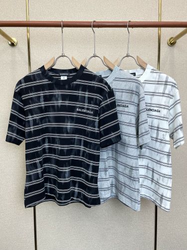 カジュアル ボーダー柄 半袖Tシャツ バレンシアガ Tシャツ 偽物 クルーネック