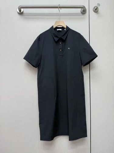 カジュアル 上品 半袖 ポロワンピース バーバリー ワンピース 偽物 ブラック