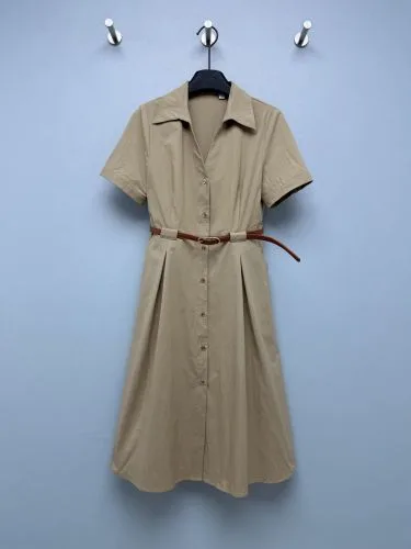 洗練された 上品 半袖シャツワンピース バーバリー ワンピース 偽物 カーキ