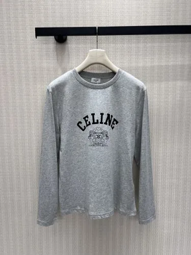 シンプル カジュアル ロゴプリント 長袖Tシャツ セリーヌ Tシャツ 偽物 グレー
