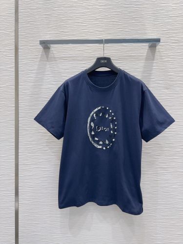 Dior Painted Ribbon コットン 半袖Tシャツ クリスチャン・ディオール Tシャツ コピー ネイビー