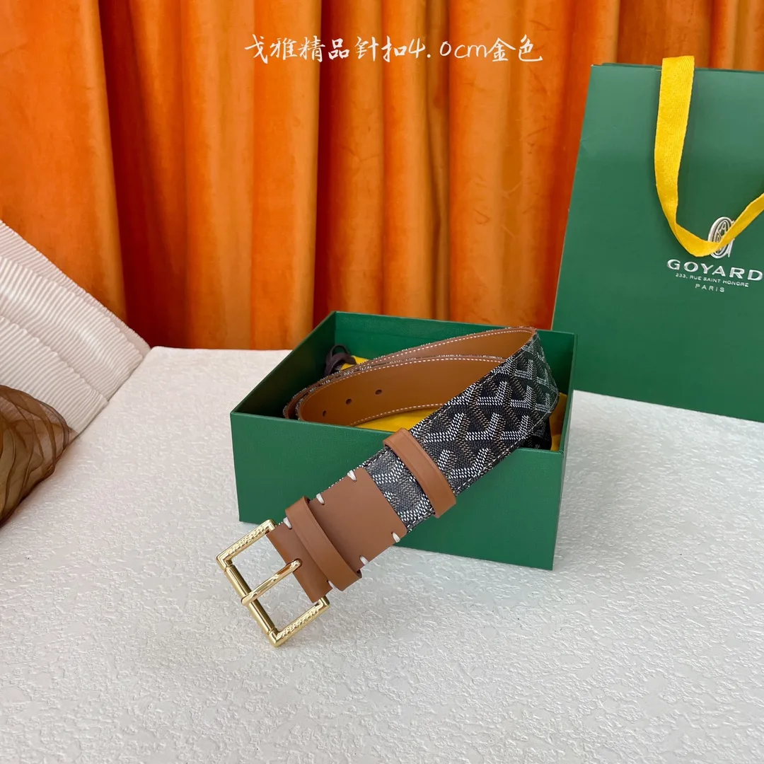 目を惹く ヘリンボーン柄 レザーベルト ゴヤール ベルト コピー 40mm