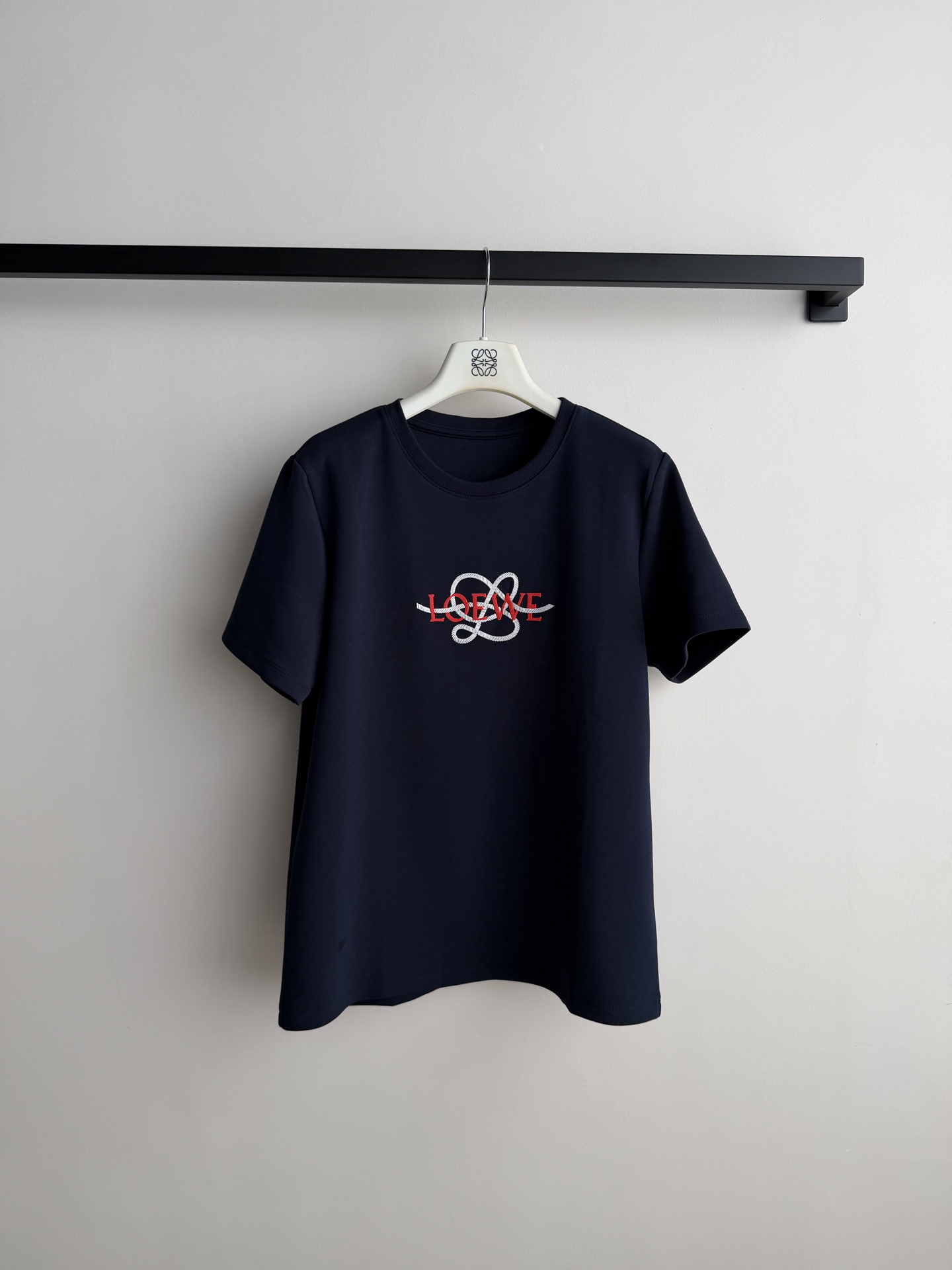 定番 ロゴ刺繍 クルーネック 半袖Tシャツ ロエベ Tシャツ コピー ネイビー
