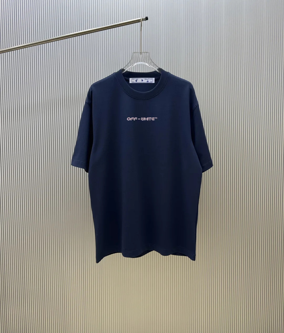 オフホワイト Tシャツ 偽物 ユニセックス ロゴプリント コットン 半袖Tシャツ ネイビー