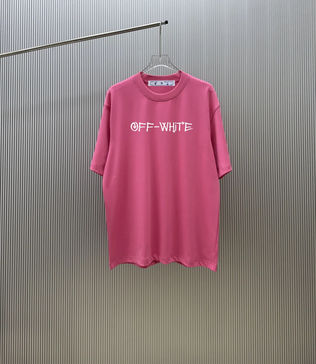 オフホワイト Tシャツ 偽物 カジュアル コットン クルーネック 半袖Tシャツ ユニセックス ピンク
