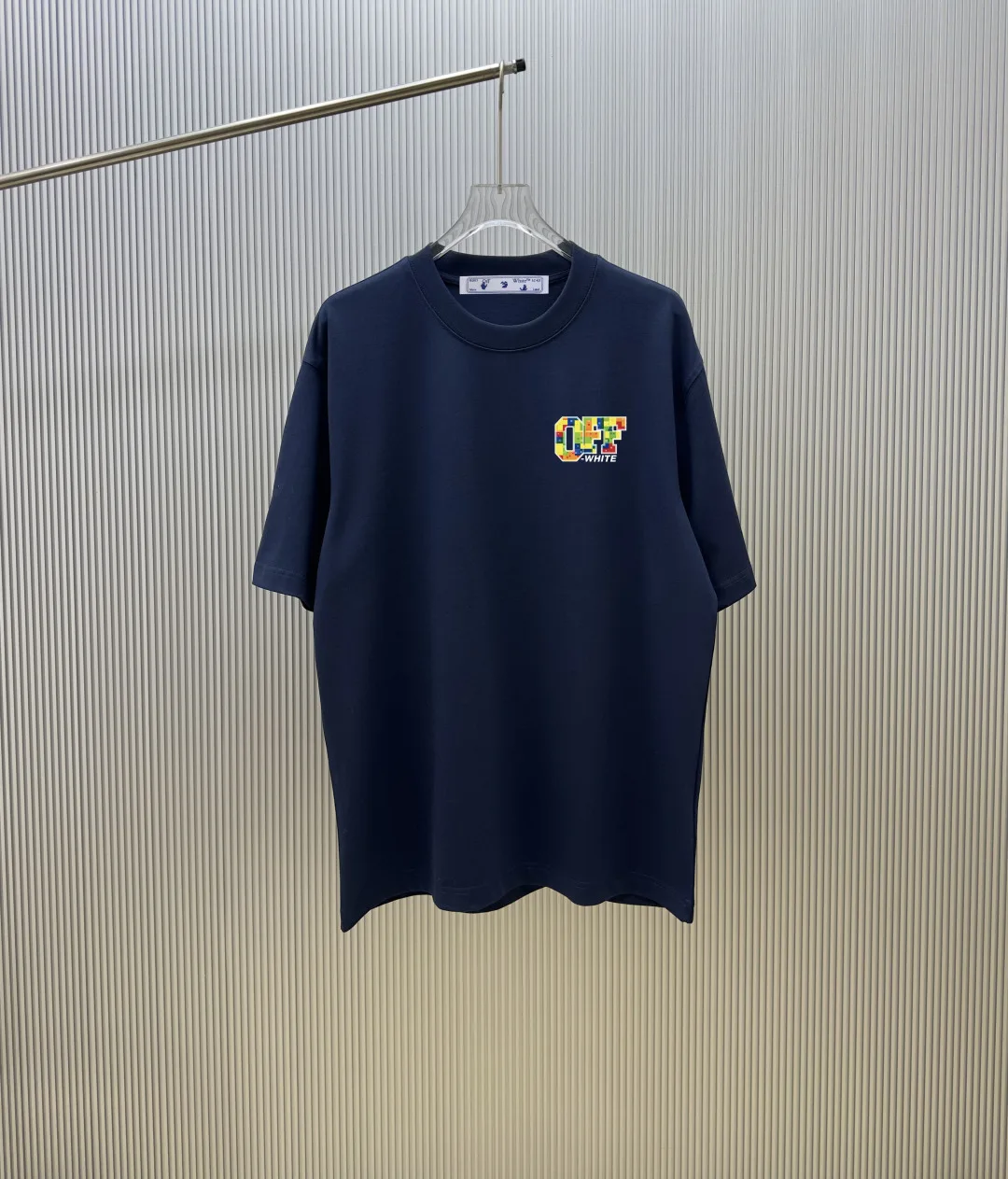 オフホワイト Tシャツ 偽物 カジュアル ストリート バックプリント 半袖Tシャツ ネイビー