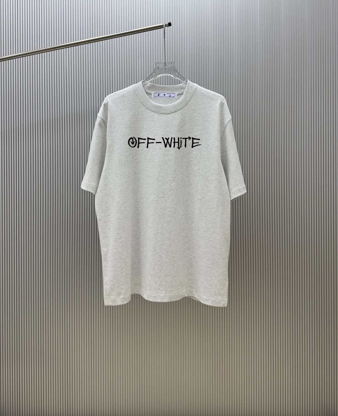 ユニセックス カジュアル オフホワイト Tシャツ 偽物 コットン クルーネック 半袖Tシャツ ライトグレー