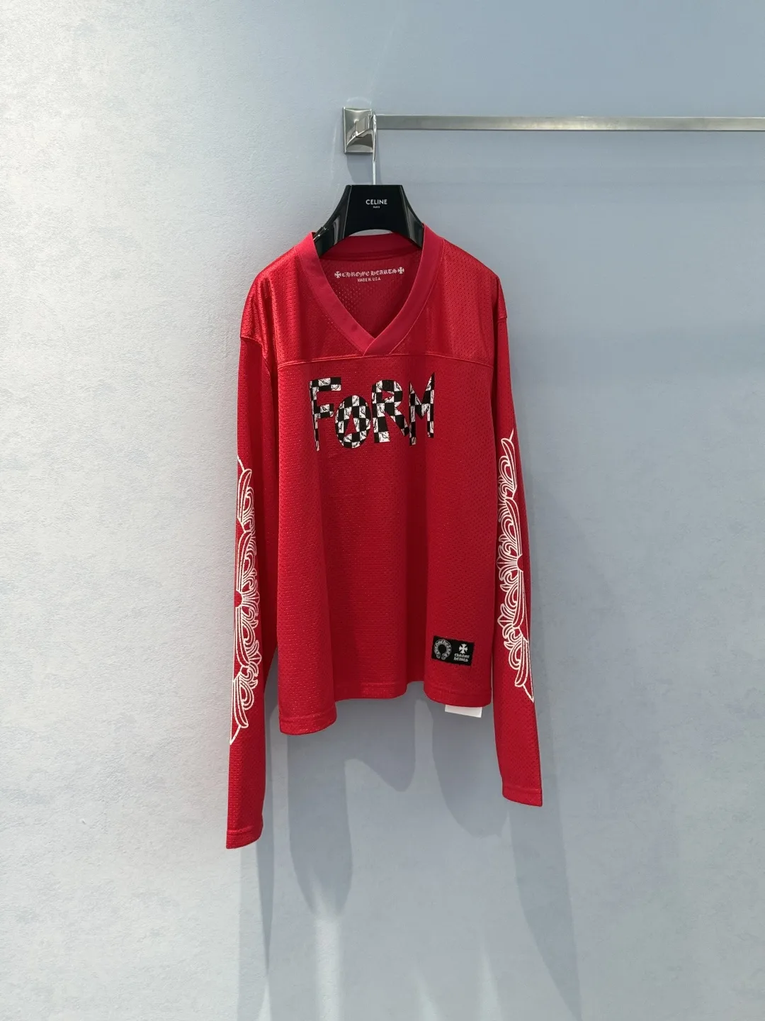 Vネック長袖カットソー コットン メッシュクロムハーツ Tシャツ 偽物 レッド