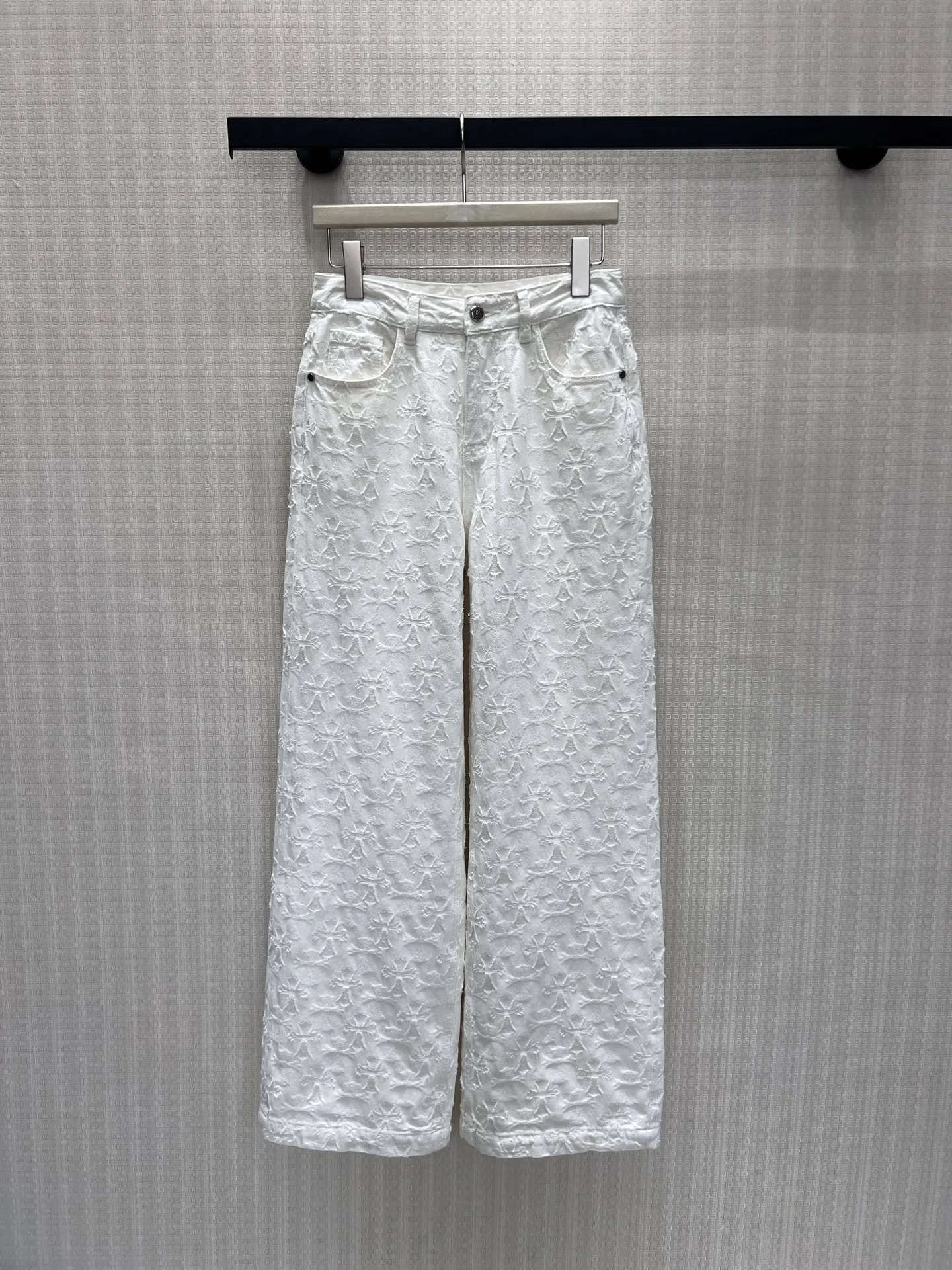 クロス総柄 ジャガード デニムパンツ クロムハーツ ジーンズ 偽物 ホワイト