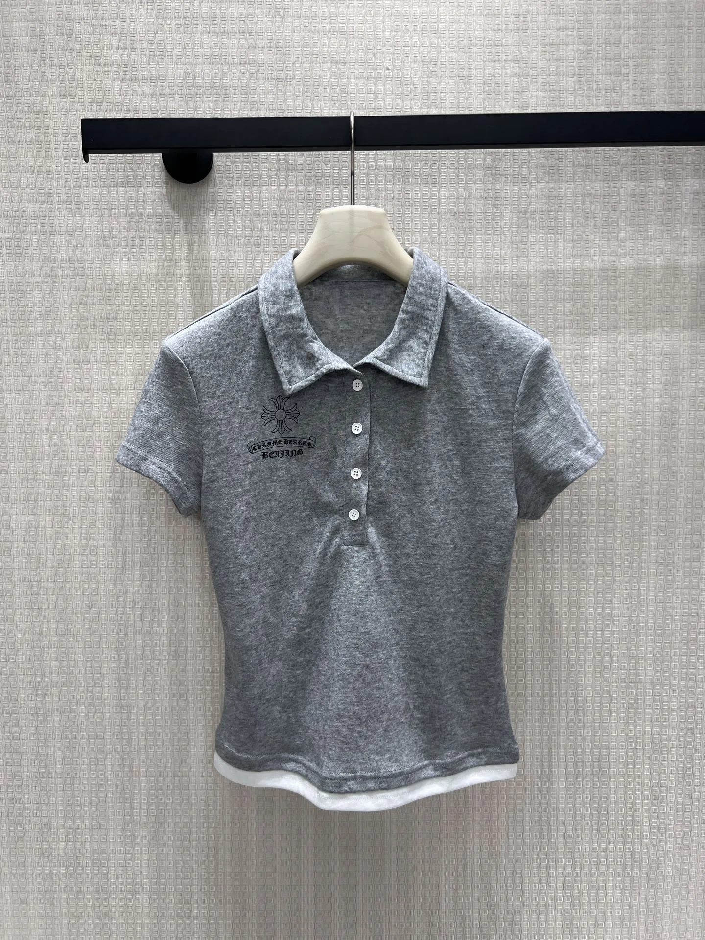洗練された 配色 ロゴ 半袖ポロシャツ クロムハーツ Tシャツ 偽物 グレー