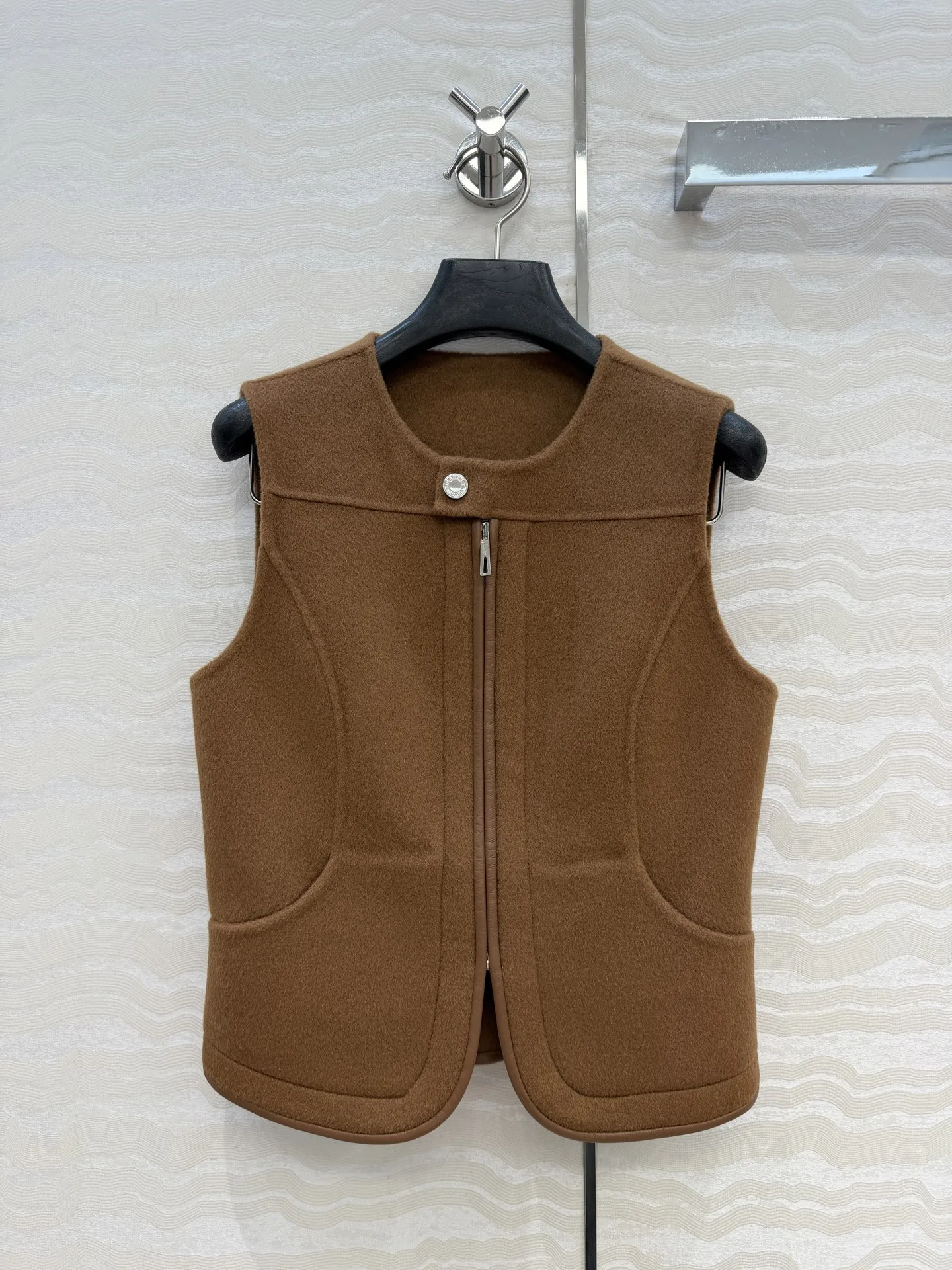 ウール カシミヤ ジップアップベスト エルメス ジャケット コピー ブラウン