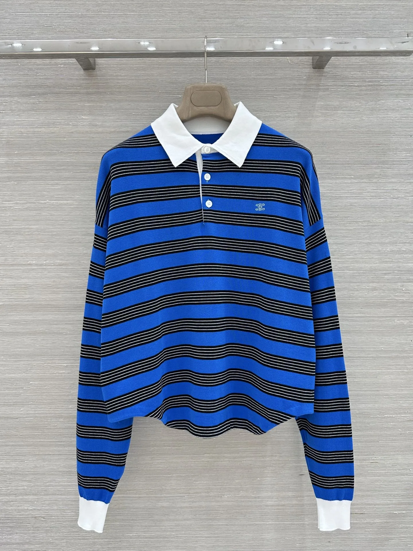 配色 ボーダー柄 長袖 ポロニット セリーヌ Tシャツ 偽物 カジュアル