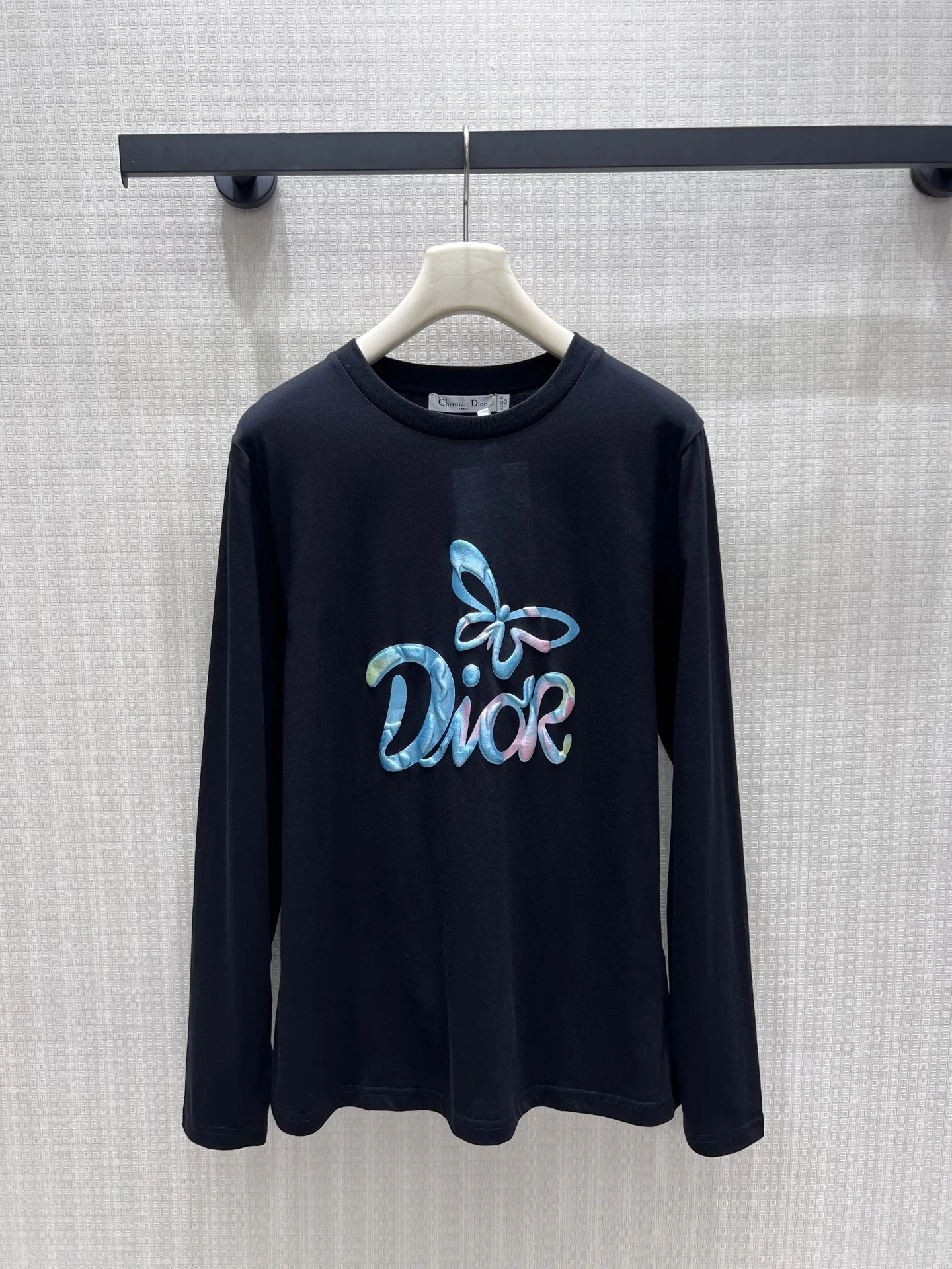 定番 バタフライ＆ロゴ 長袖Tシャツ クリスチャン・ディオール Tシャツ コピー ブラック