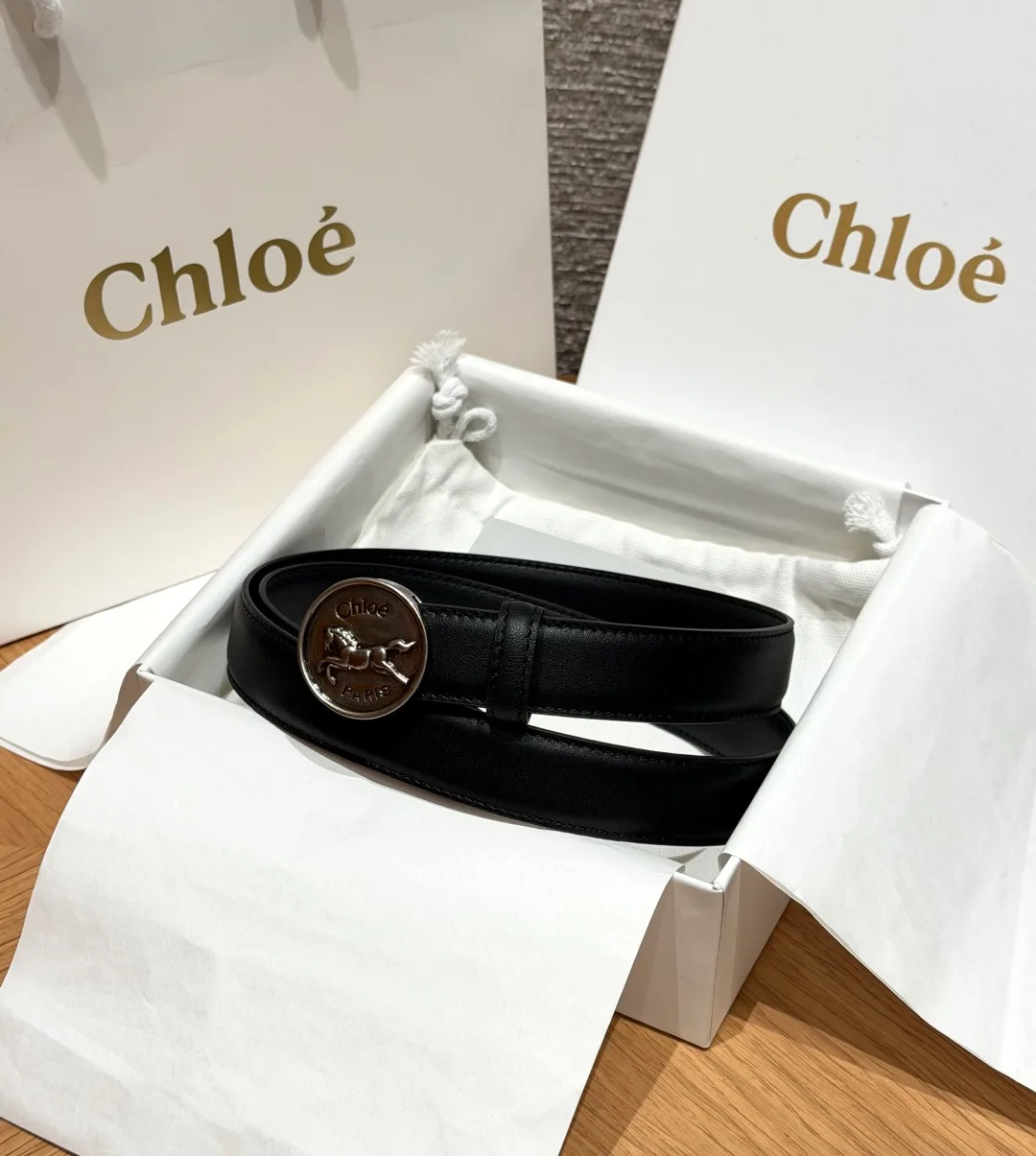Chloé Horse Medal ベルト クロエ スーパーコピー 合わせやすい 25mm ブラック