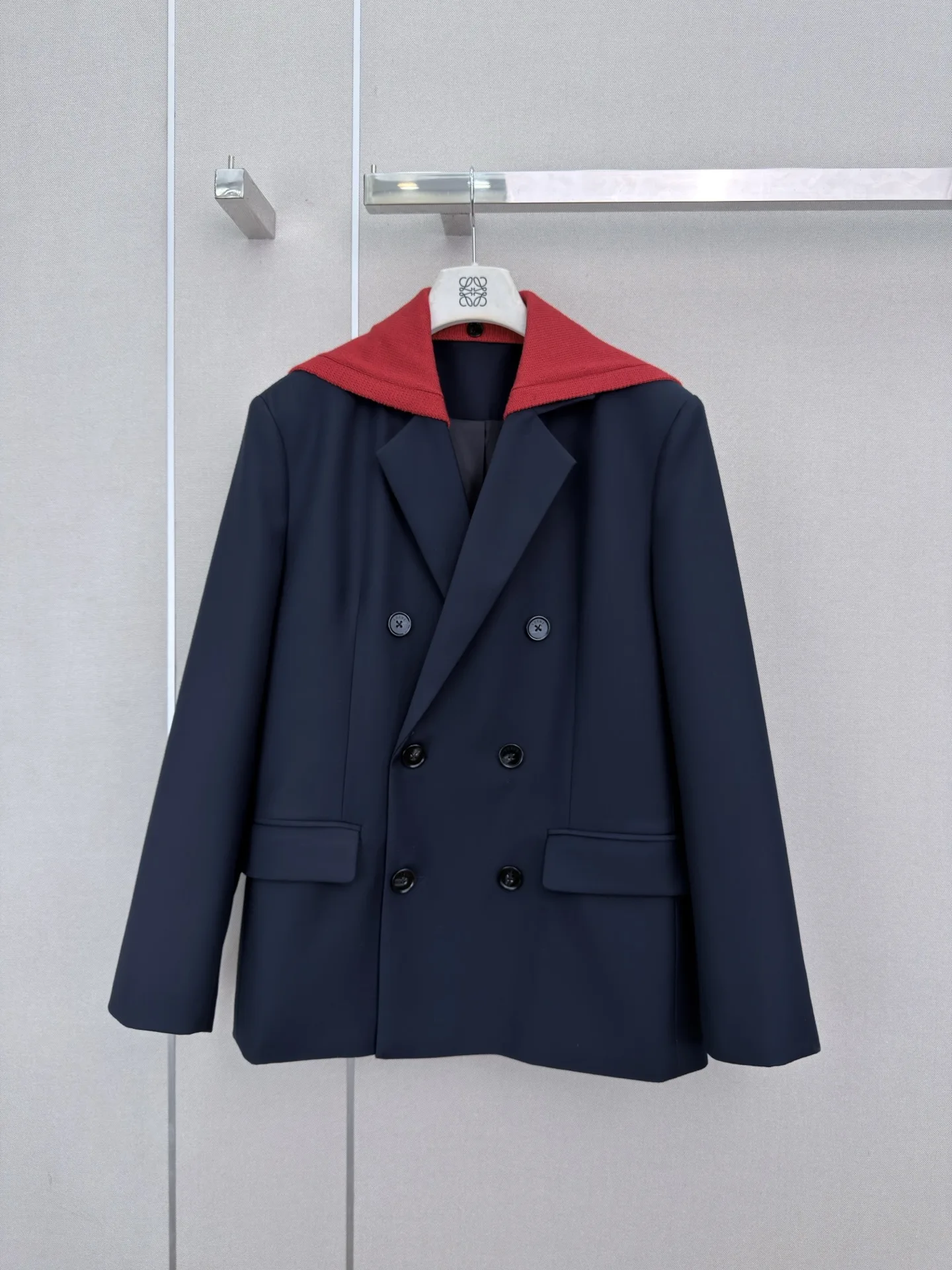 人気 お洒落 2WAY ダブルブレストジャケット ロエベ ジャケット 偽物 ネイビー