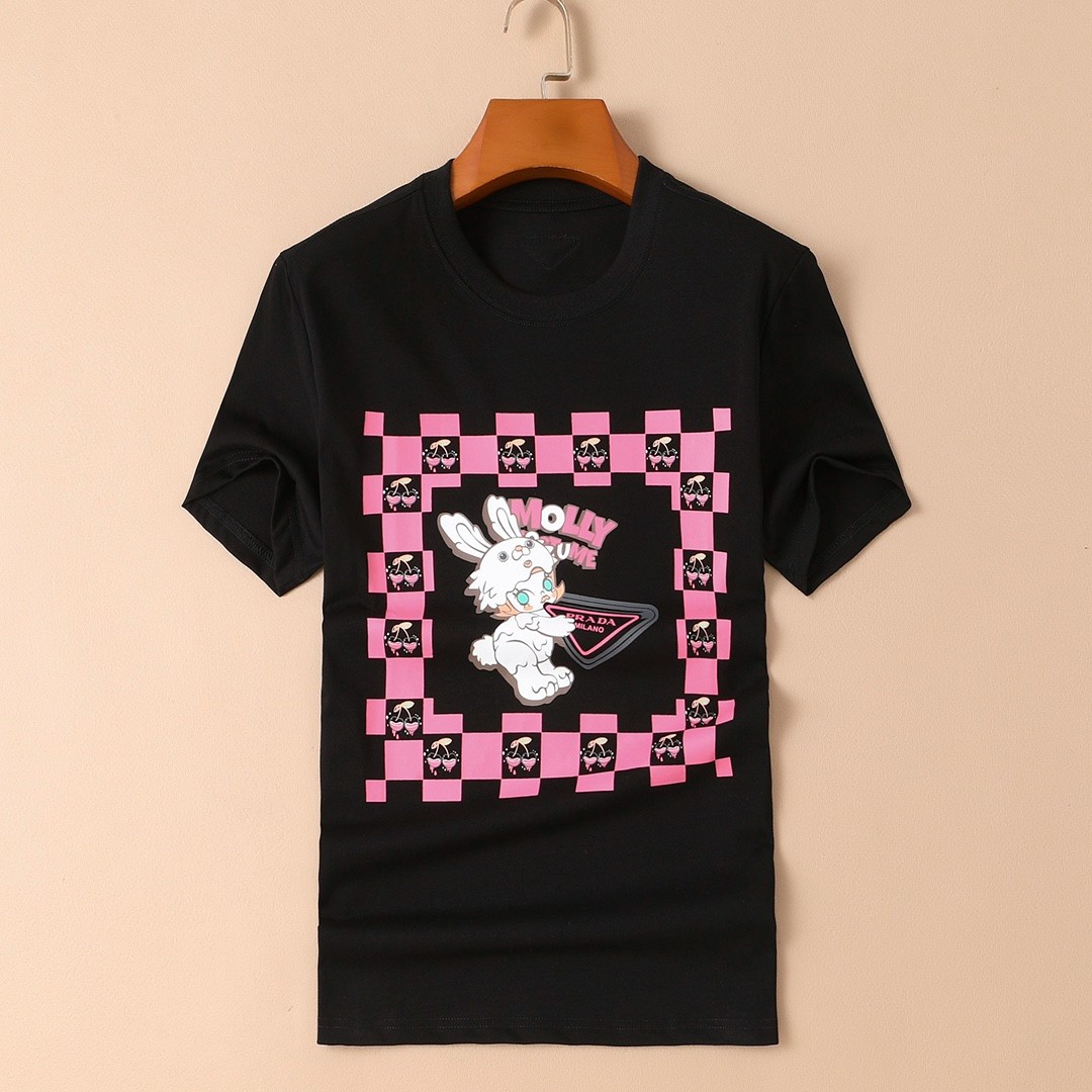 着心地いい プリント 合わせやすい ラウンドネック プラダ 半袖tシャツ コピー メンズ ホワイト ブラック
