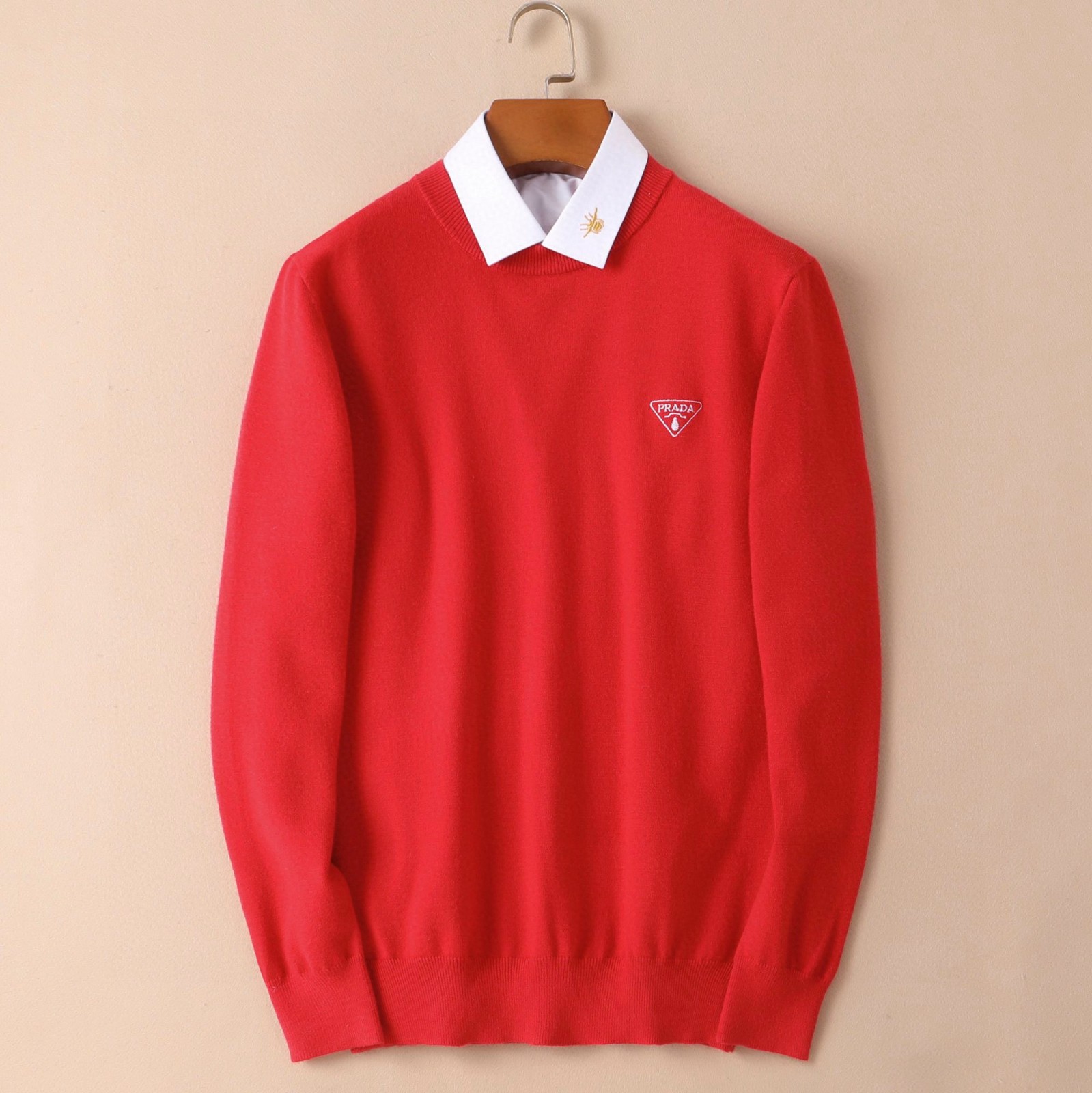 ベーシック 人気 赤 レッド プルオーバー 長袖 プラダ セーター メンズ コピー シンプル ストレッチ 柔らかい