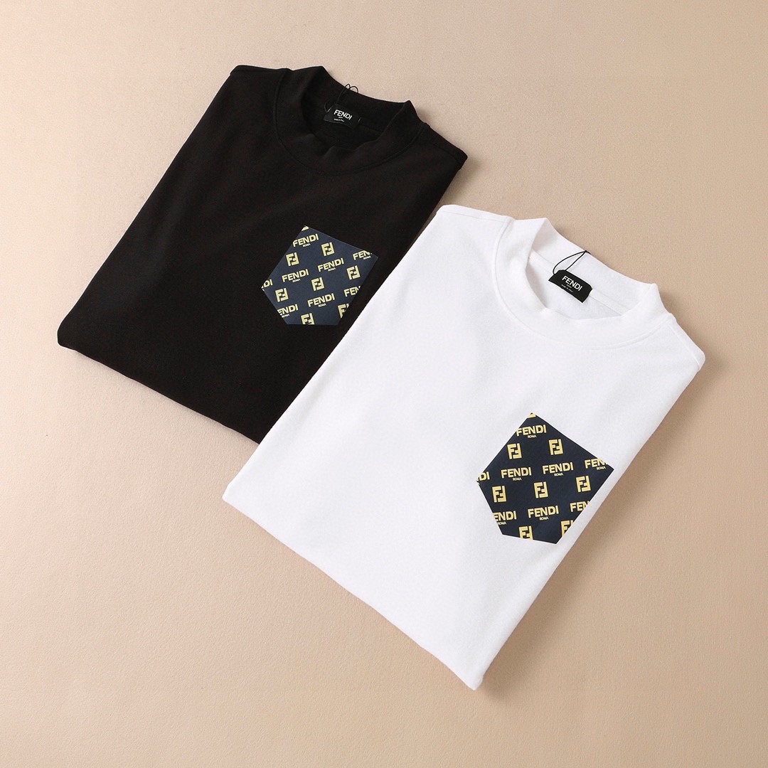 カジュアル シンプル 秋冬 プリント ラウンドネック フェンディ 半袖tシャツ コピー スウェード プルオーバー
