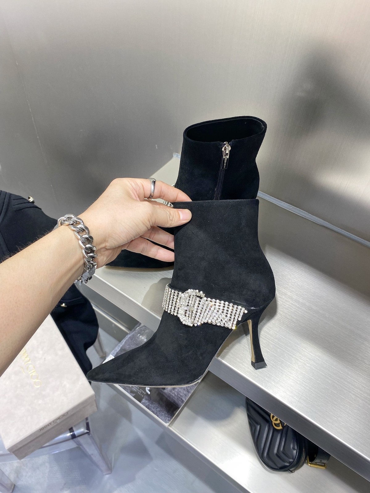 セクシー ポインテッドトゥ 美足 気質アップ スエード ハイヒール 8.5CM ジミーチュウ ブーツ コピー レディース