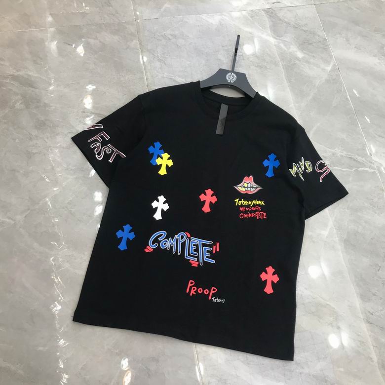 オシャレ ロゴ クルーネック 着心地抜群 柔らかい 通気性 クロムハーツ 半袖Tシャツ コピー カジュアル ホワイト ブラック