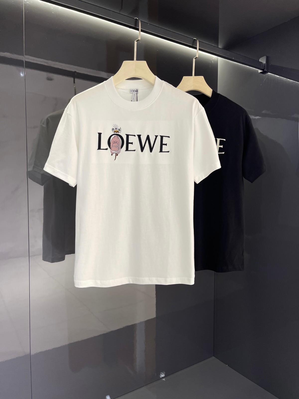 ロゴ 刺繍 メンズ トップス クルーネック ロエベ tシャツ コピー 半袖 コットン 着心地いい おしゃれ ホワイト ブラック
