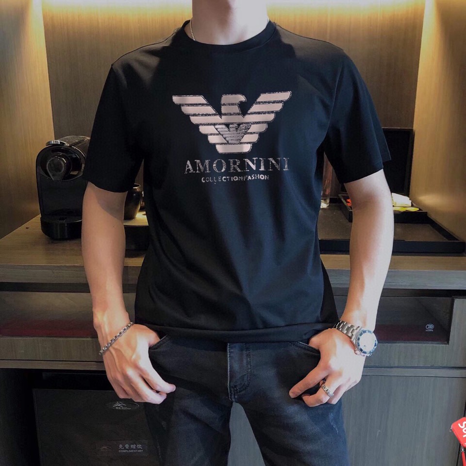 シルケット加工 柔らかい 快適 春夏 クルーネック アルマーニ tシャツ コピー 半袖 メンズ ロゴ トップス ホワイト ブラック
