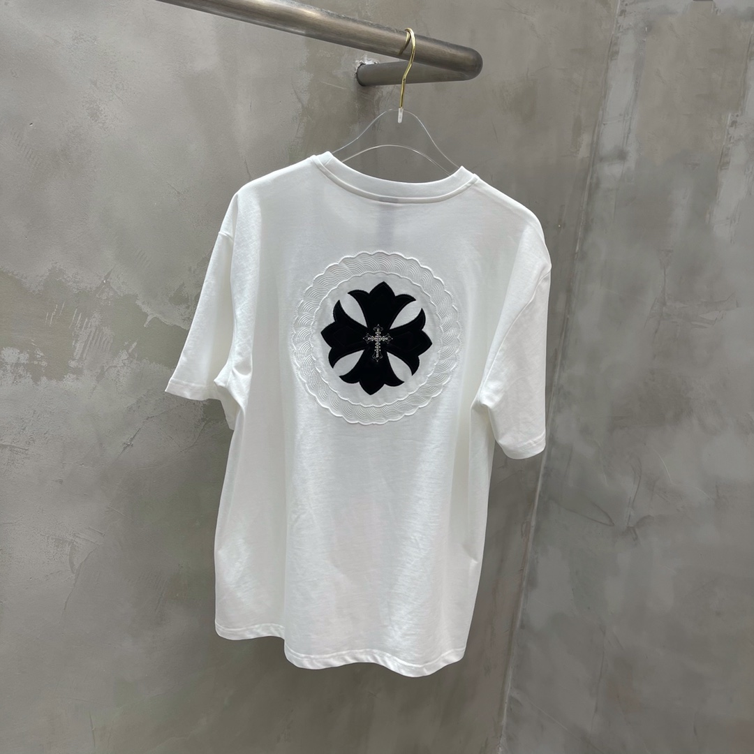 飽きのこない ユニセックス 刺繍 ロゴ クルーネック クロムハーツ tシャツ コピー 定番 カジュアル 通気性 快適