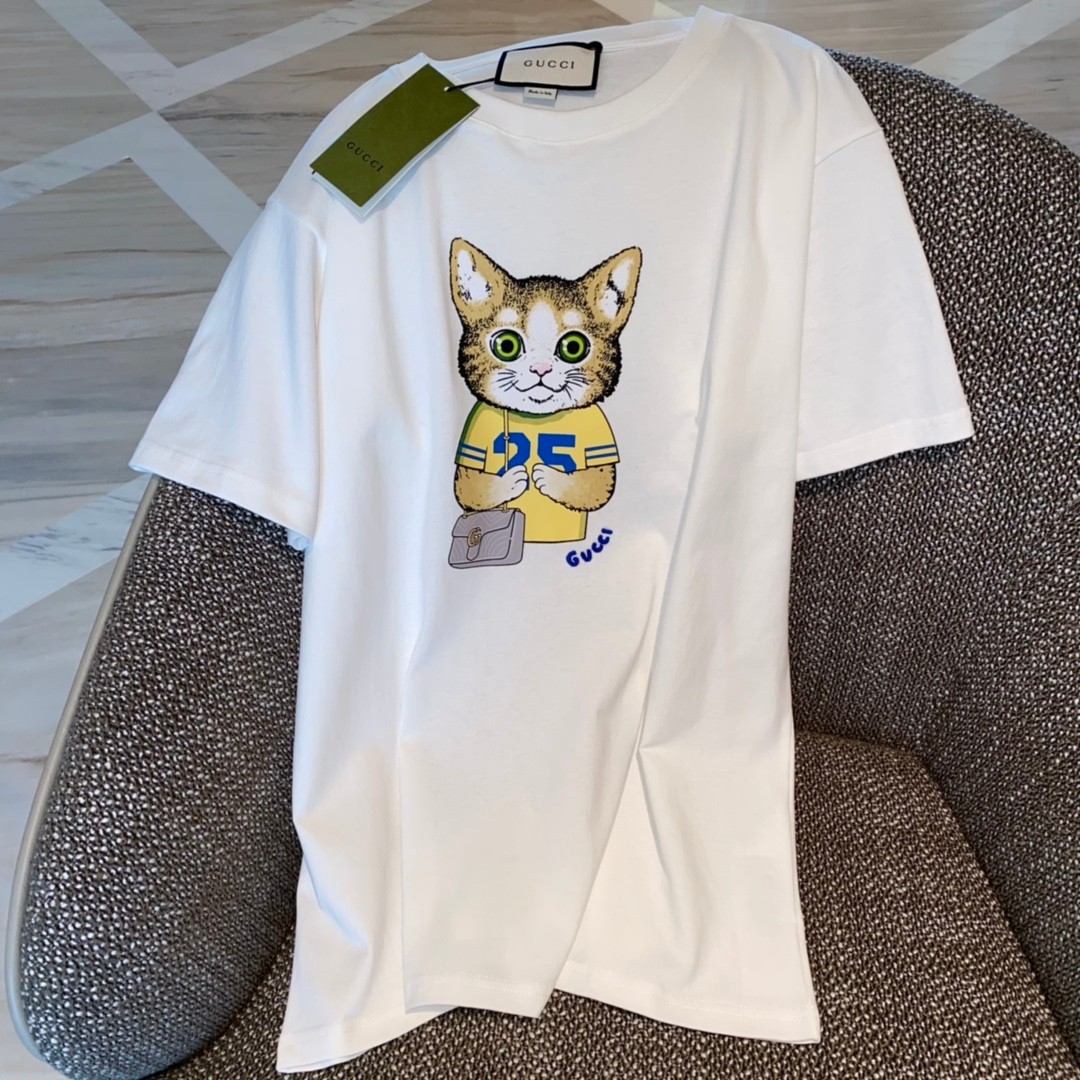 ユニセックス グッチ 半袖Tシャツ コピー クルーネック おしゃれ 春夏 新作 プリント ゆったり トップス カジュアル