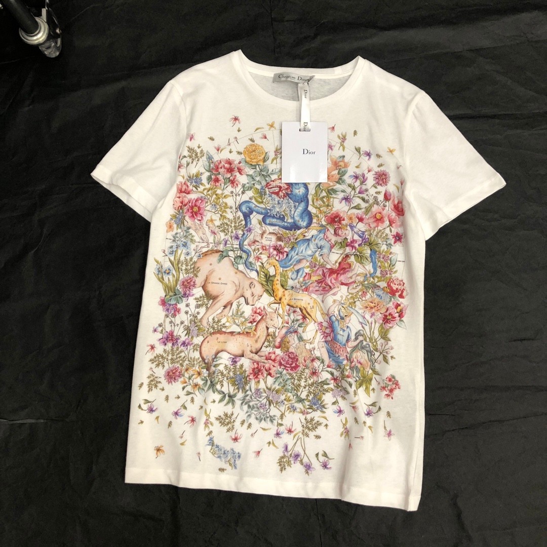 人気 カジュアル おしゃれ プリント クリスチャン・ディオール Tシャツ コピー 半袖 春夏 新作 トップス