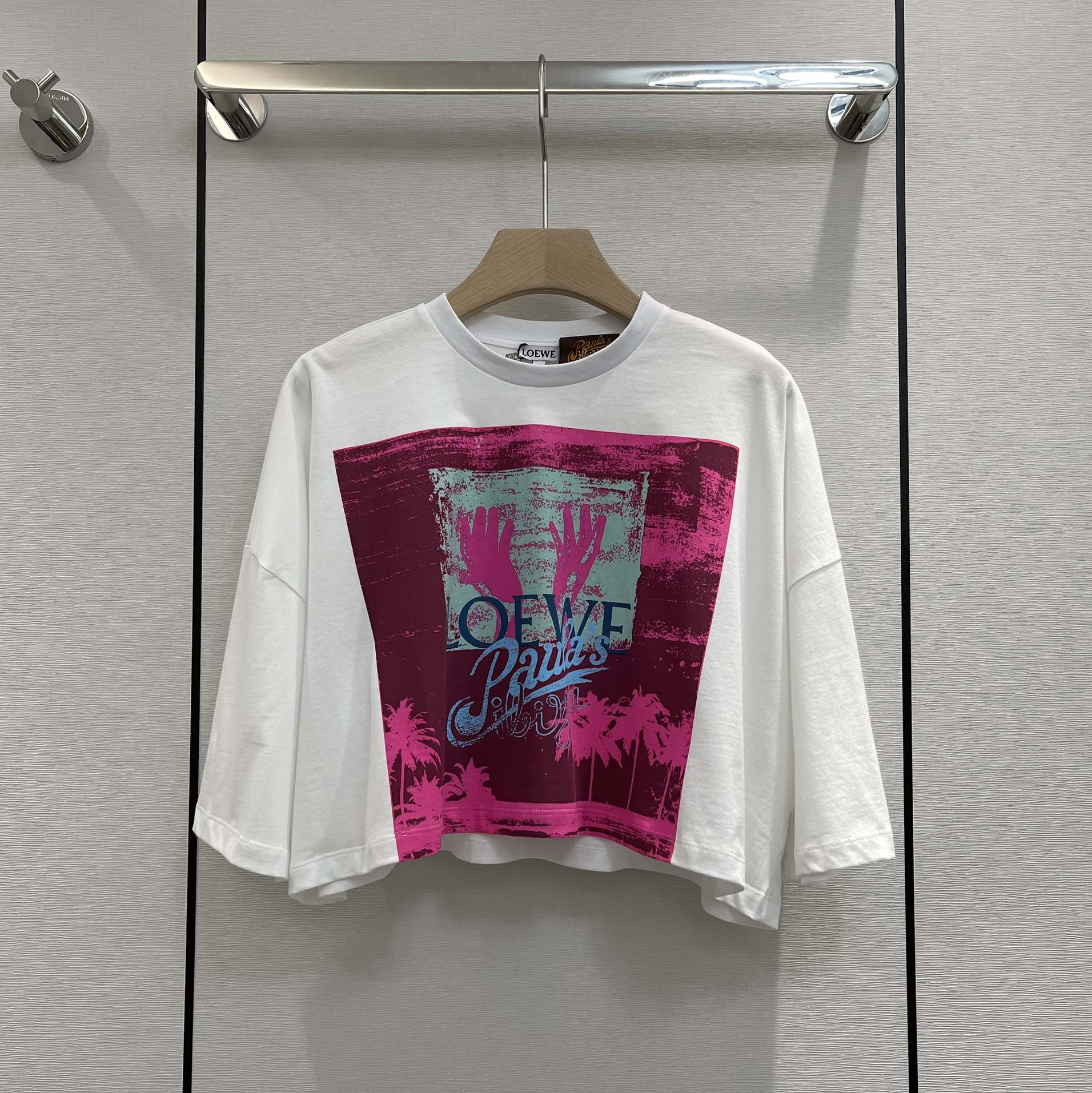 ゆったり プリント クルーネック 夏 レディース ロエベ tシャツ コピー クロップド トップス おしゃれ 