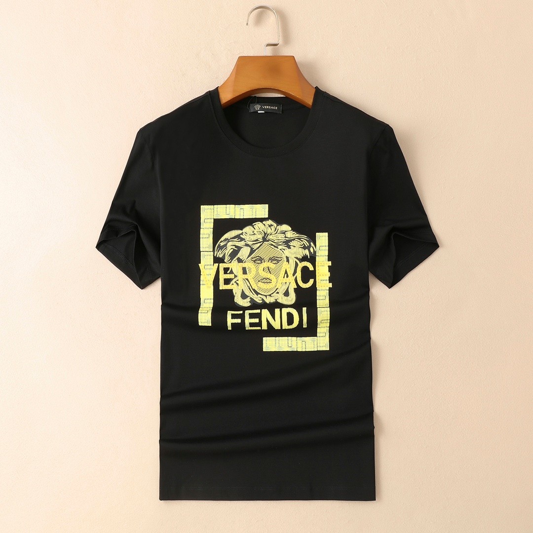 VERSACE×FENDI 人気 おしゃれ ヴェルサーチェ 半袖Tシャツ コピー クルーネック ロゴ 春夏 着心地いい トップス