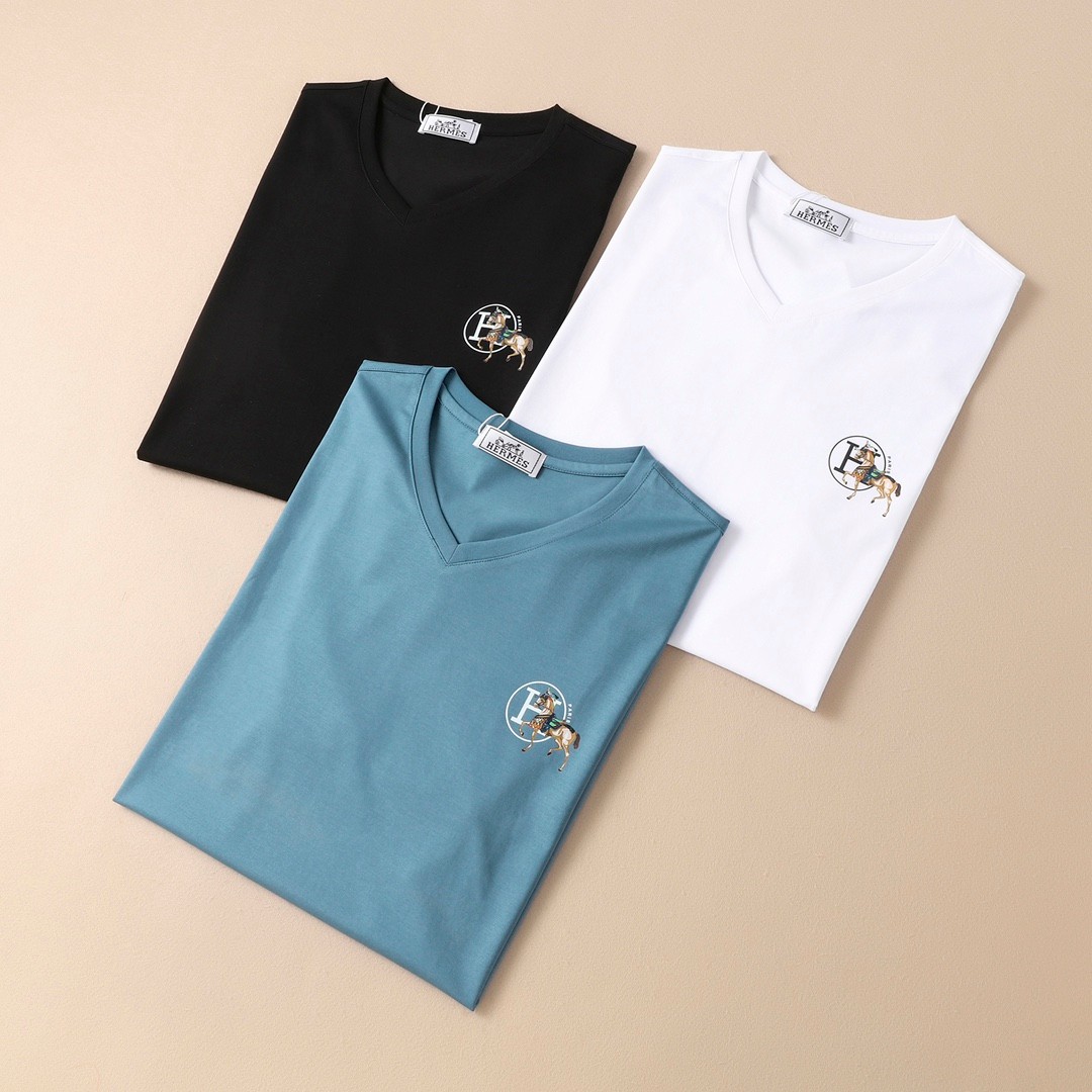シンプル プリント 上品 Vネック エルメス 半袖tシャツ コピー 3色あり 合わせやすい トップス