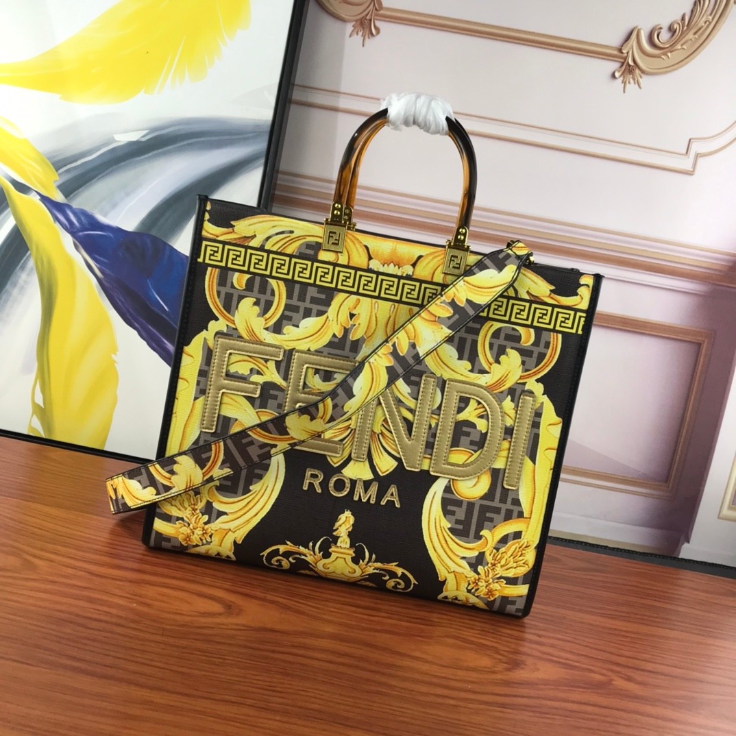 FENDI × VERSACE 注目 おしゃれ プリント フェンディ バッグ 人気 コピー 大容量 トートバッグ