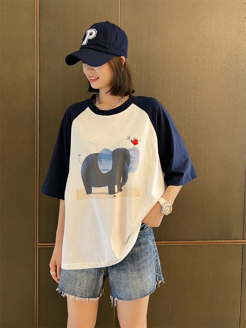 オーバーサイズ 可愛い プリント 人気 ミュウミュウ 半袖tシャツ コピー カジュアル バイカラー