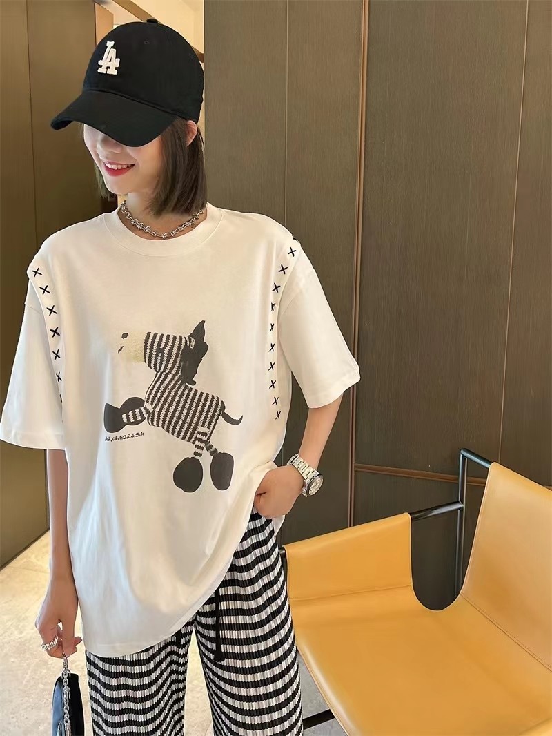カジュアル お洒落 ミュウミュウ 半袖tシャツ コピー オーバーサイズ 可愛い プリント 人気 