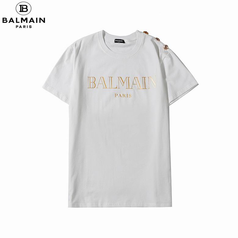 シンプル おしゃれ ロゴプリント ボタン付き バルマン Tシャツ コピー 半袖 クルーネック トップス