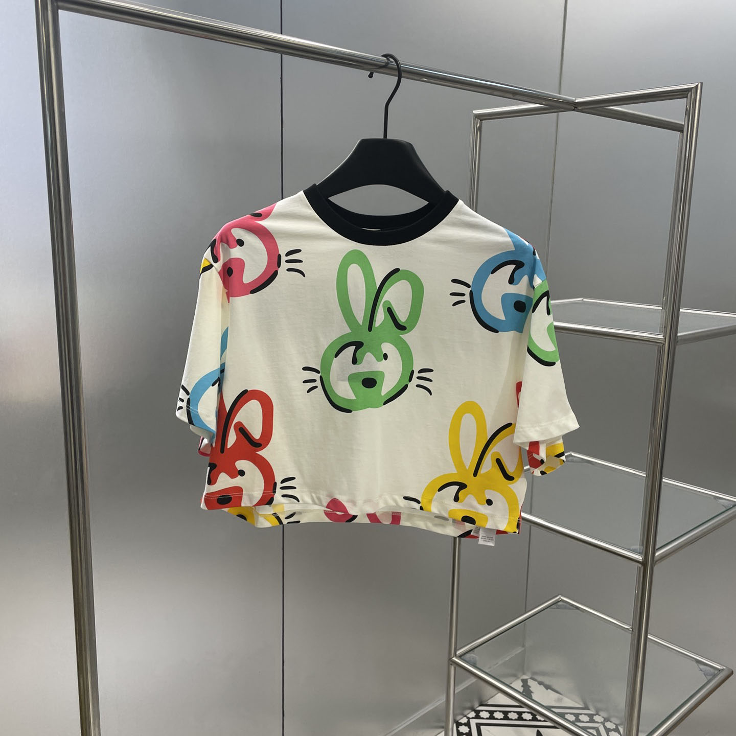 バニー プリント コットンジャージー クロップドTシャツ グッチ Tシャツ コピー 半袖