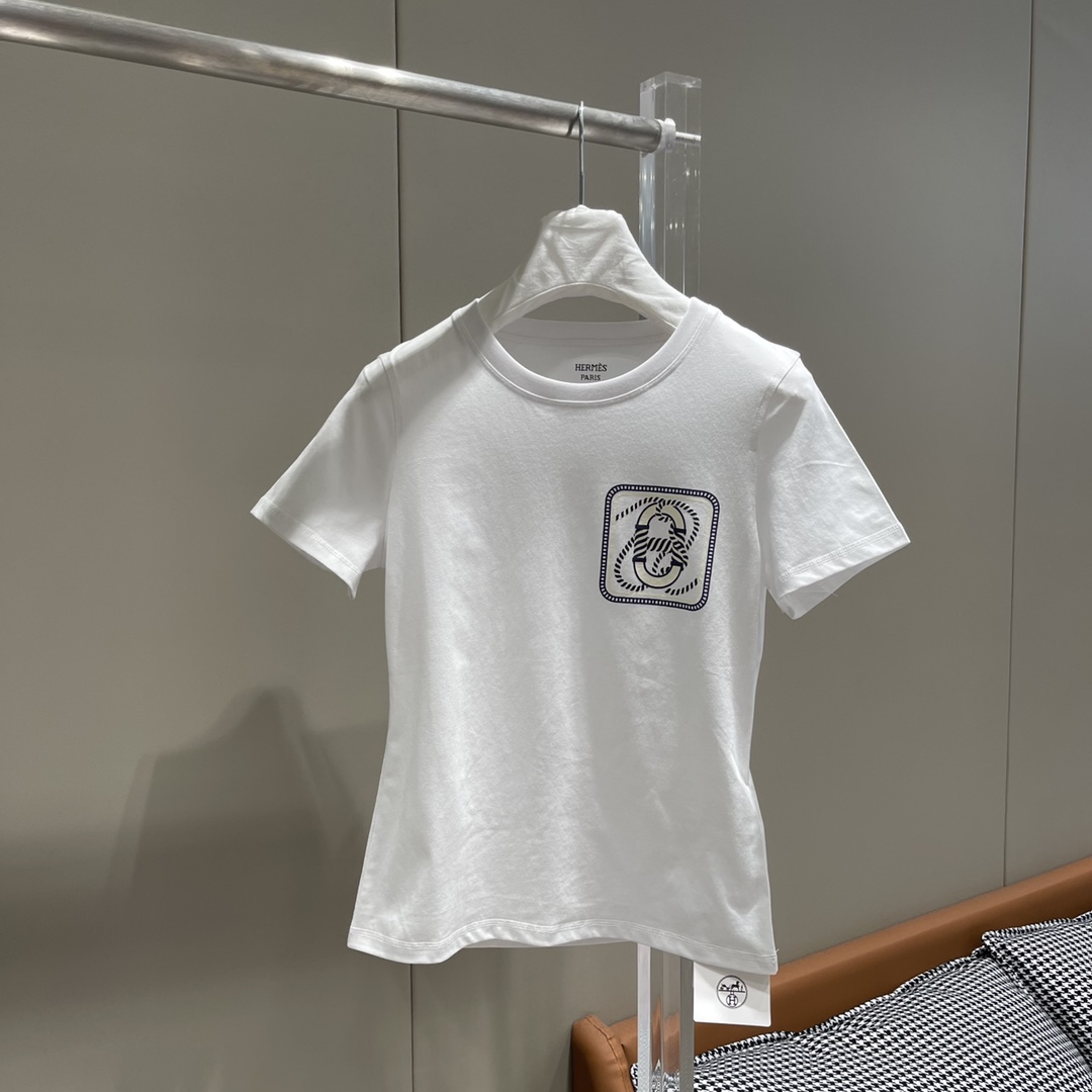上品 カジュアル 春夏 新作 Canoe プリント 半袖Tシャツ エルメス Tシャツ コピー ホワイト