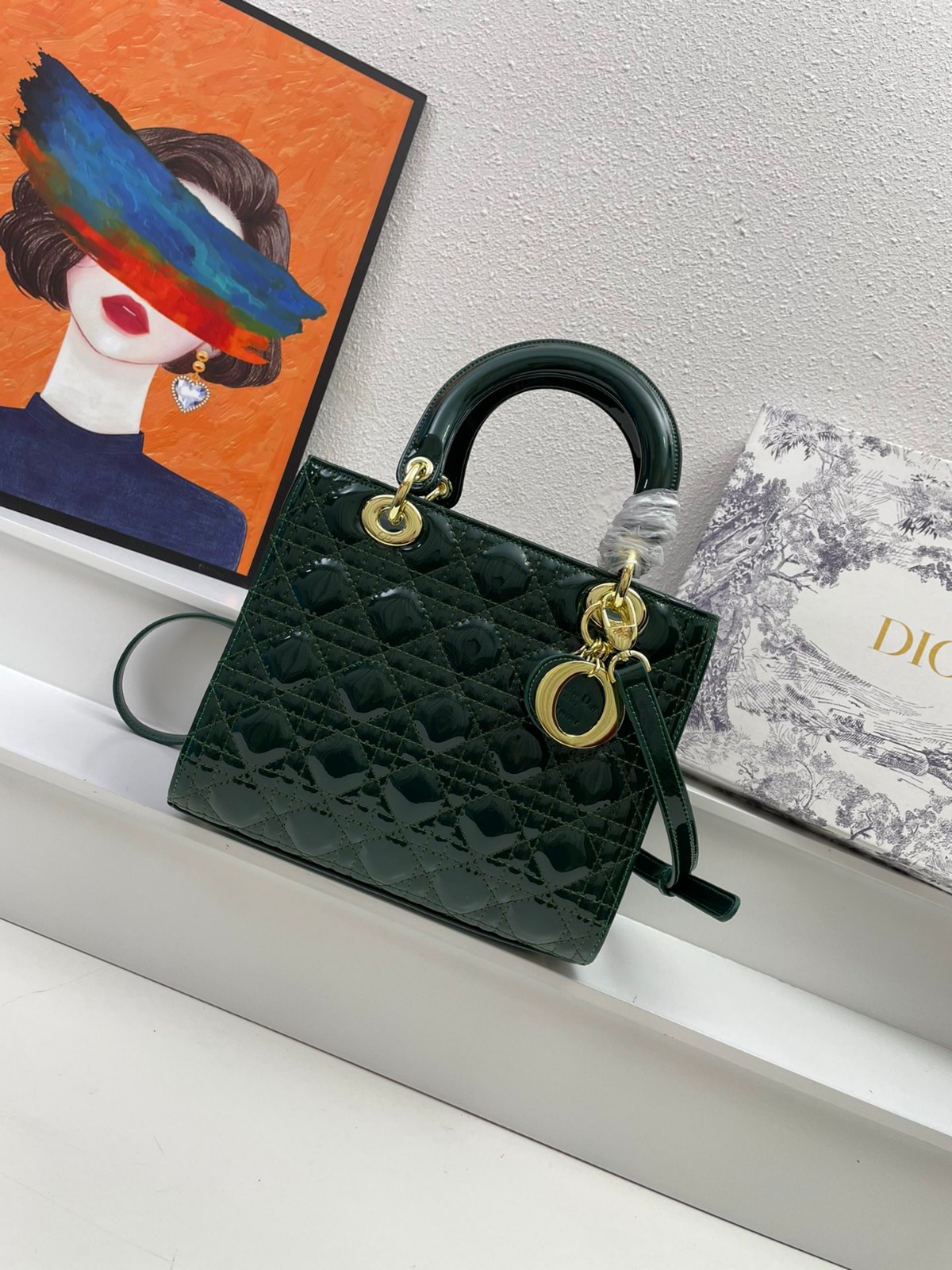 LADY DIOR パテントレザー ミディアムバッグ クリスチャン・ディオール バッグ コピー ハンドバッグ グリーン